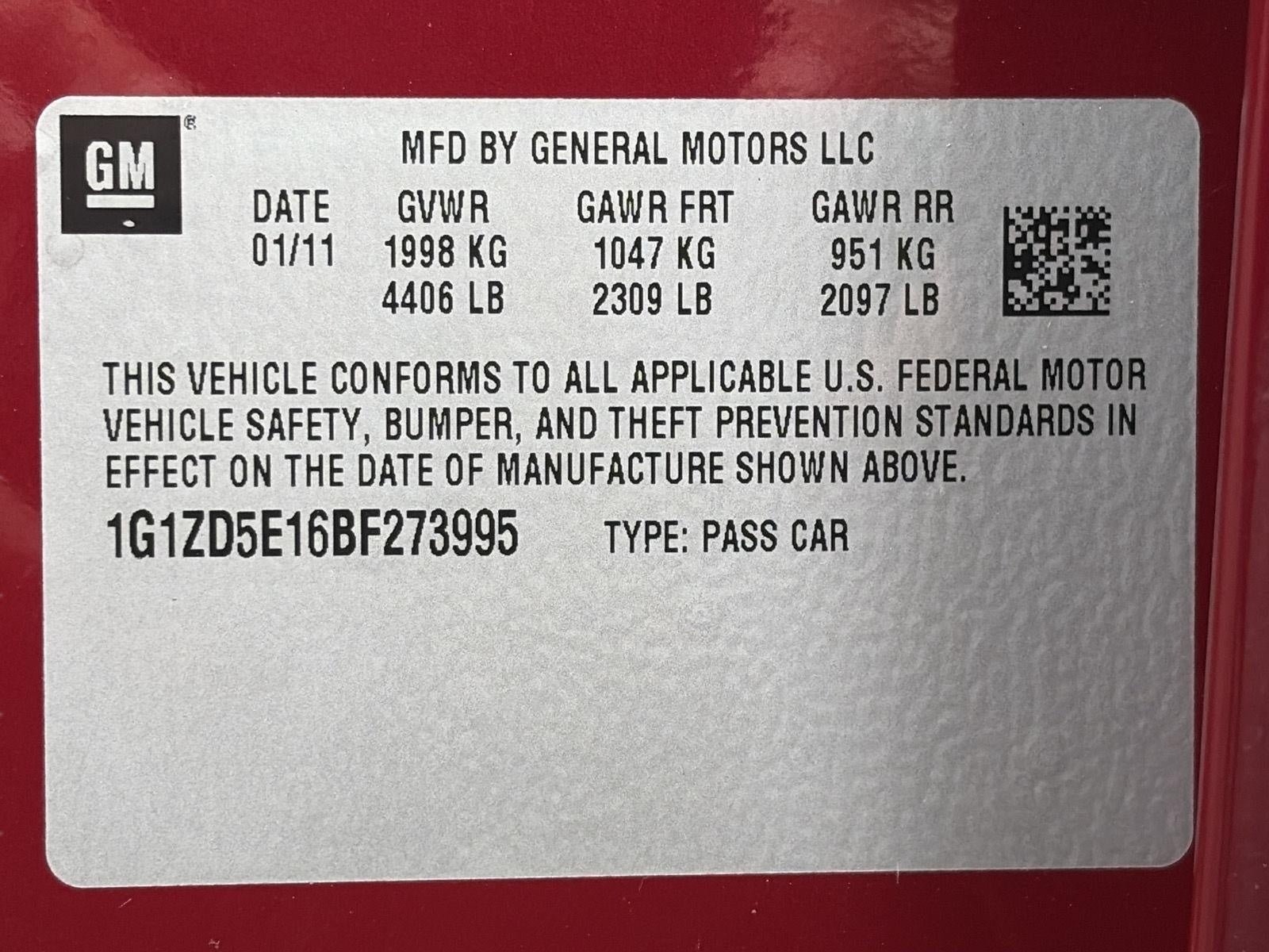 2011 Chevrolet Malibu 4dr Sdn LT w/2LT