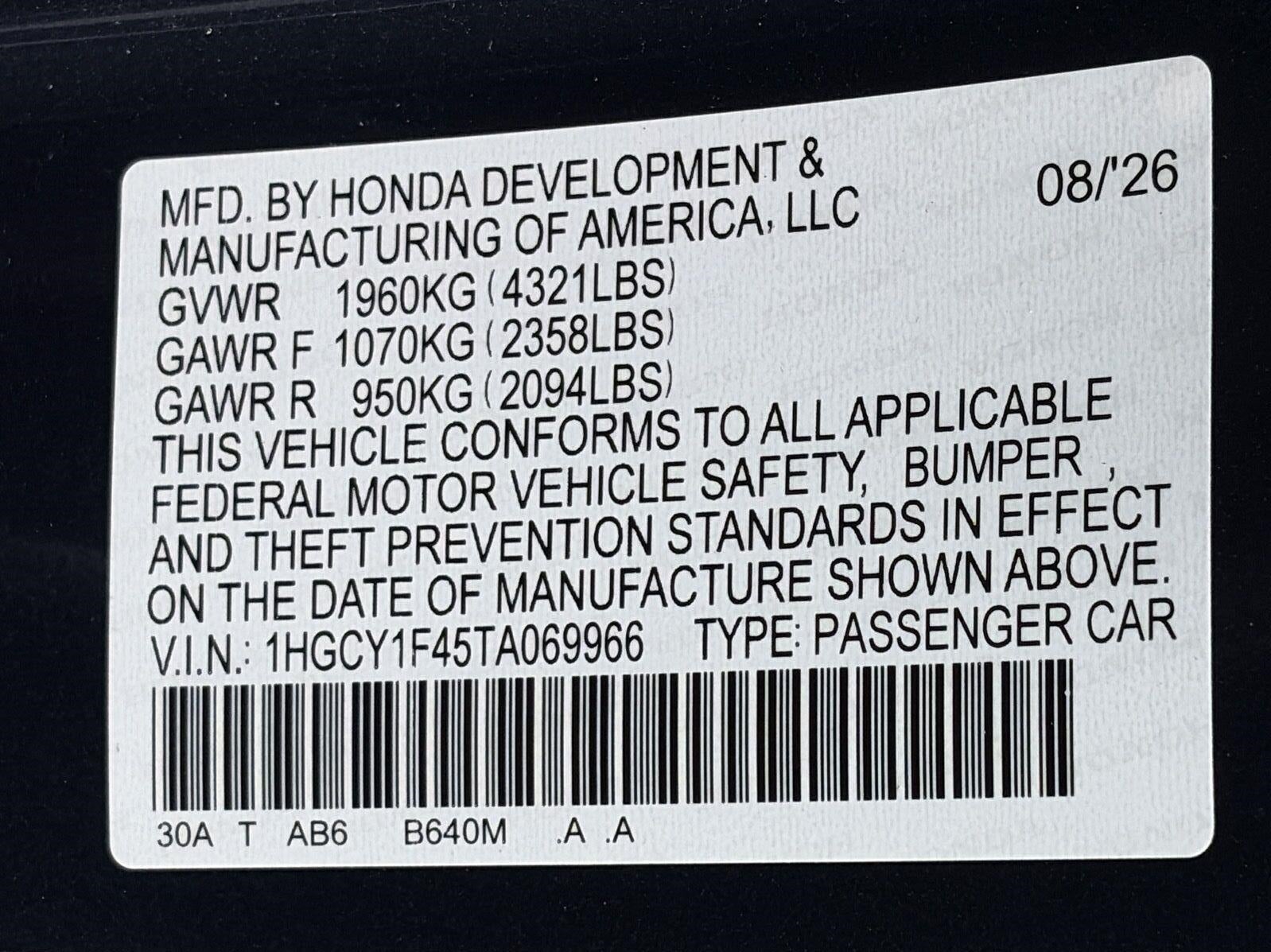 2026 Honda Accord Sedan SE CVT