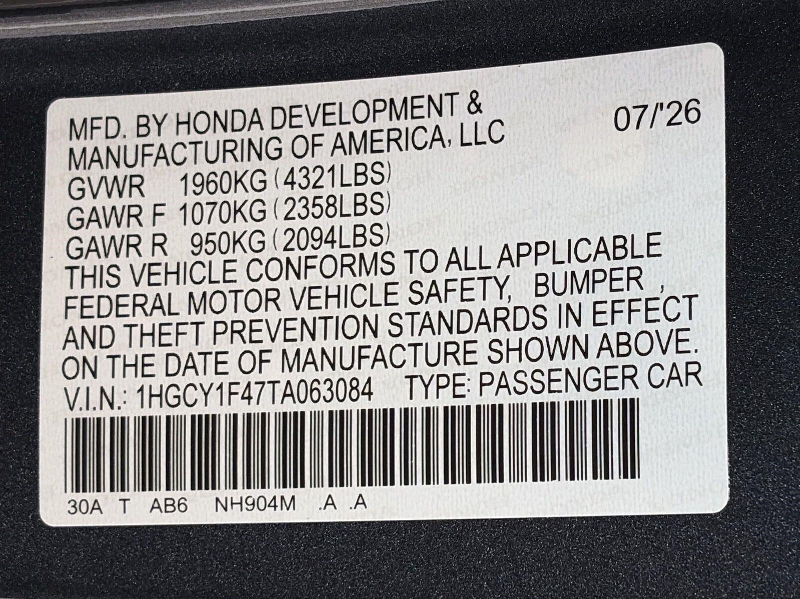 2026 Honda Accord Sedan SE CVT