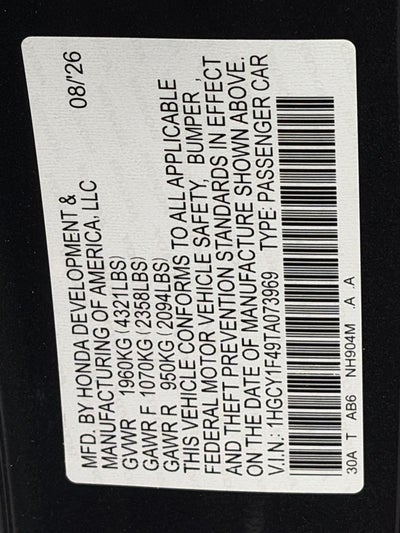 2026 Honda Accord Sedan SE CVT