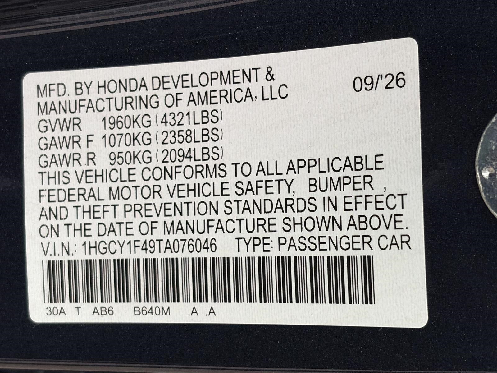 2026 Honda Accord Sedan SE CVT