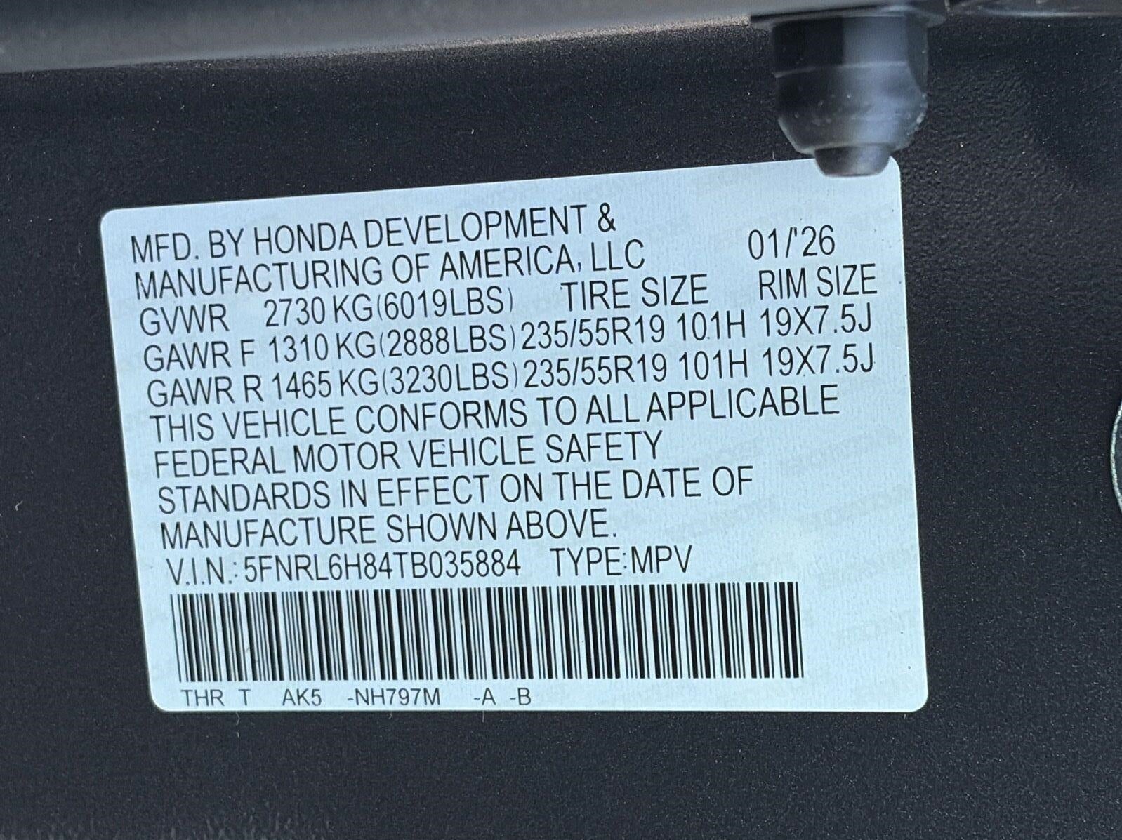 2026 Honda Odyssey Touring Auto