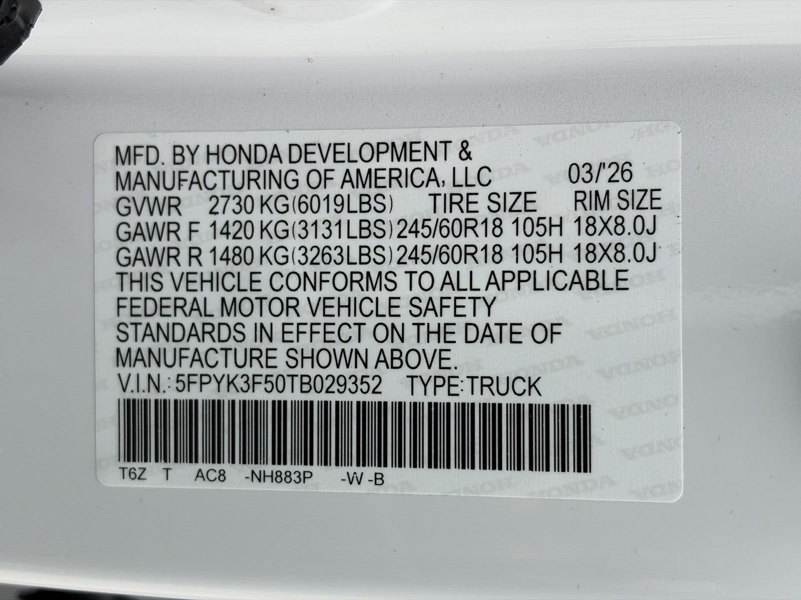2026 Honda Ridgeline RTL AWD