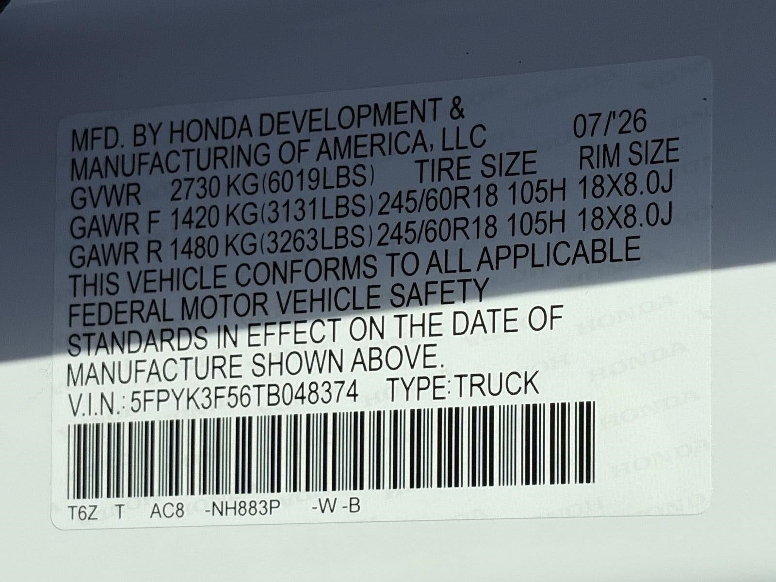2026 Honda Ridgeline RTL AWD