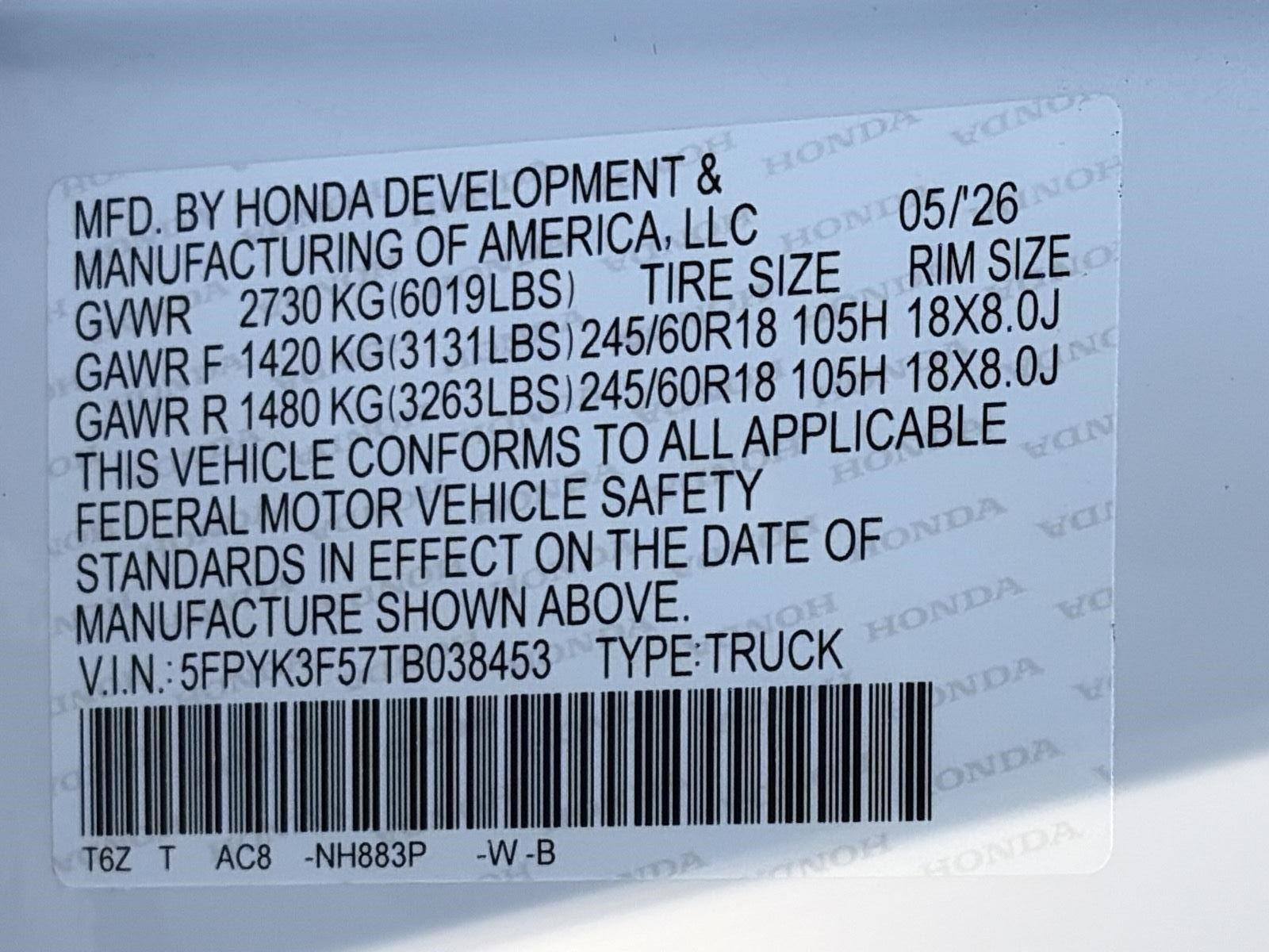 2026 Honda Ridgeline RTL AWD