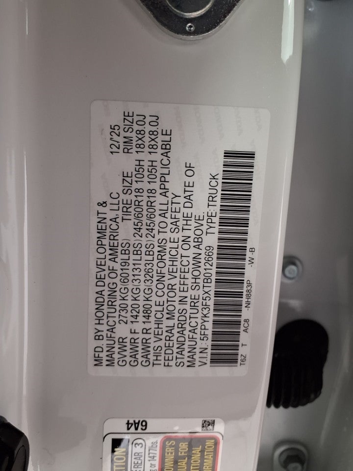 2026 Honda Ridgeline RTL AWD