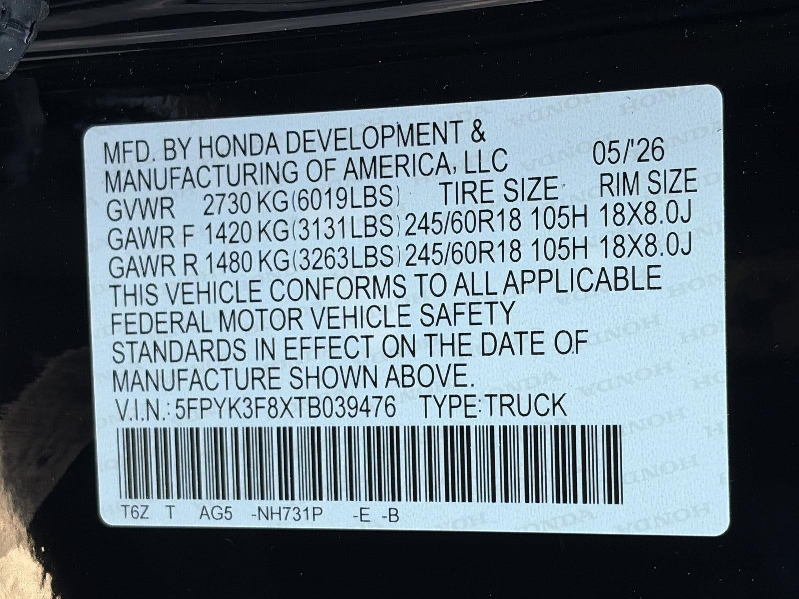 2026 Honda Ridgeline Black Edition AWD
