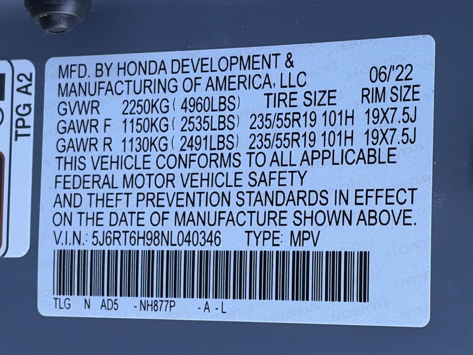 2022 Honda CR-V Hybrid Touring AWD